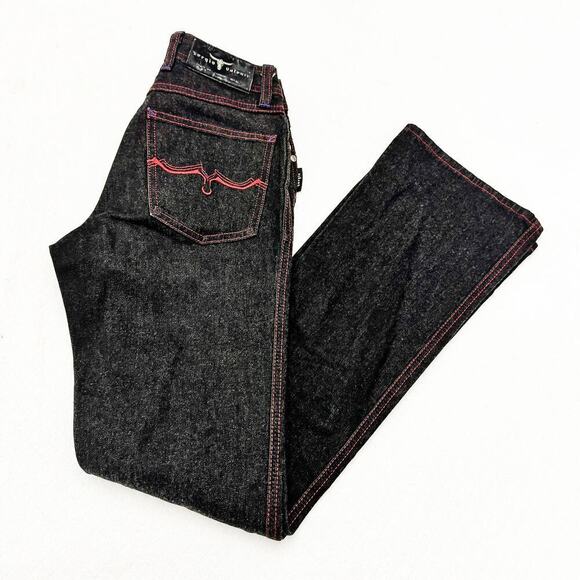 Sergio Valente Black Wide Leg Denim jeans Red Contrast Stitching Size 25 - Picture 7 of 7